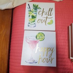 Set of 2  10"x 10"  Box Wall Art  "Chill" "Happy"